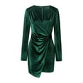 thumbnail image 4 of cfhntfmh Velvet Dress for Women Wrap V Neck Bodycon Dress Long Sleeve Wedding Guest Cocktail Party Slit Mini Dresses, 4 of 5