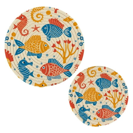 

Fish and Seahorse Pot Holders Set Trivets Hot Pads Cotton Mats for Cooking