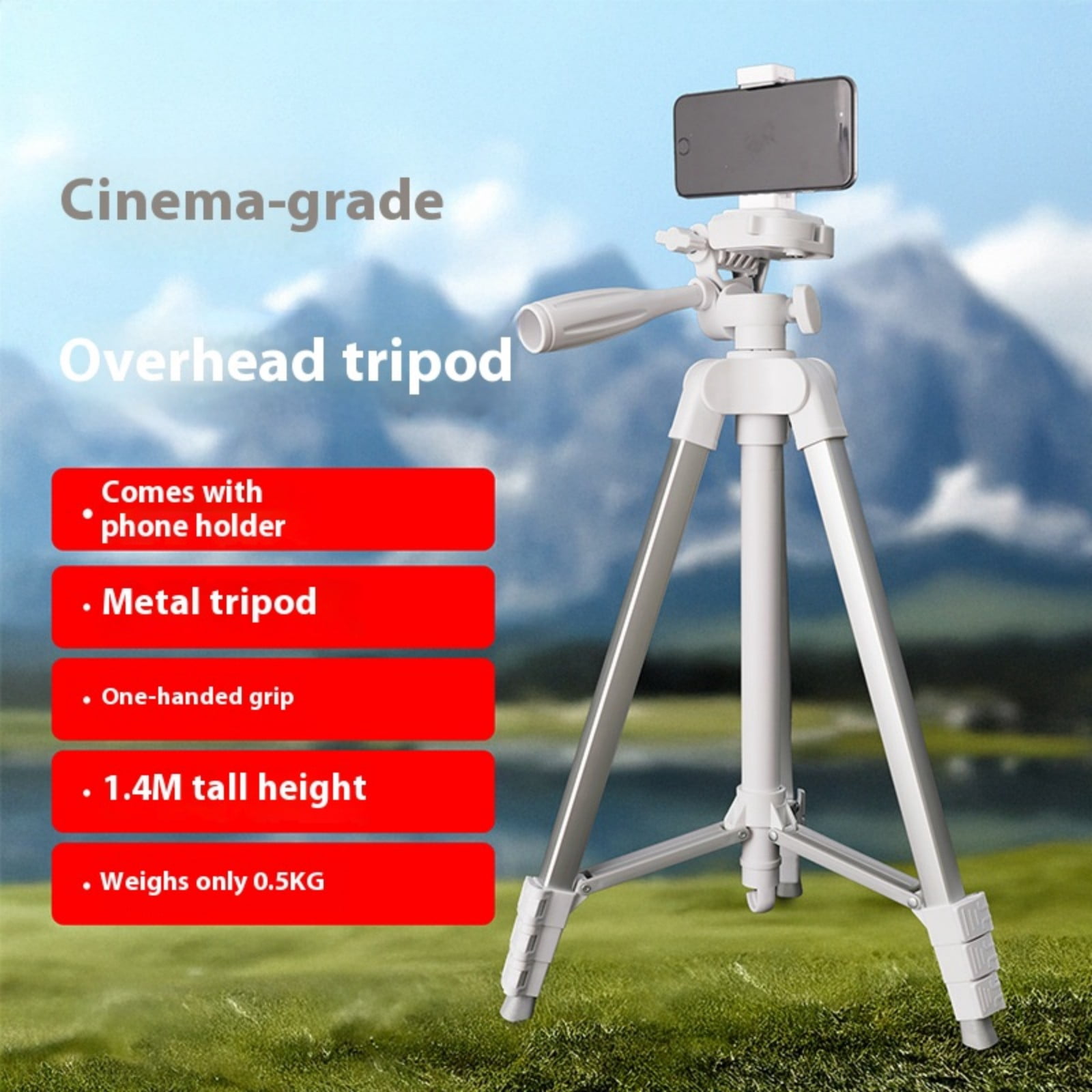 Extendable Tripod Stand for Phone/Sport Camera 57in Phone Tripod with 360 Degree Rotating 1/4in Mounting Screw