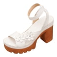 thumbnail image 5 of Rokment Womens Floral Platform Dressy Sandals Boho Beach Casual Open Toe Ankle Strap Chunky Lug Heels Dress Summer Shoes White Size 7.5, 5 of 6