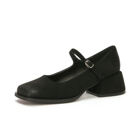 

Women‘s Solid Color Chunky Heels Elegant Square Toe Dress Pumps Fashion Ankle Buckle Strap Heels