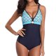 thumbnail image 4 of Traje de baño de una pieza para mujer, conjuntos de bikini para mujer, traje de baño de una pieza conservador con volantes y escote en el pecho, traje de baño sin espalda con bloques de color., 4 of 6