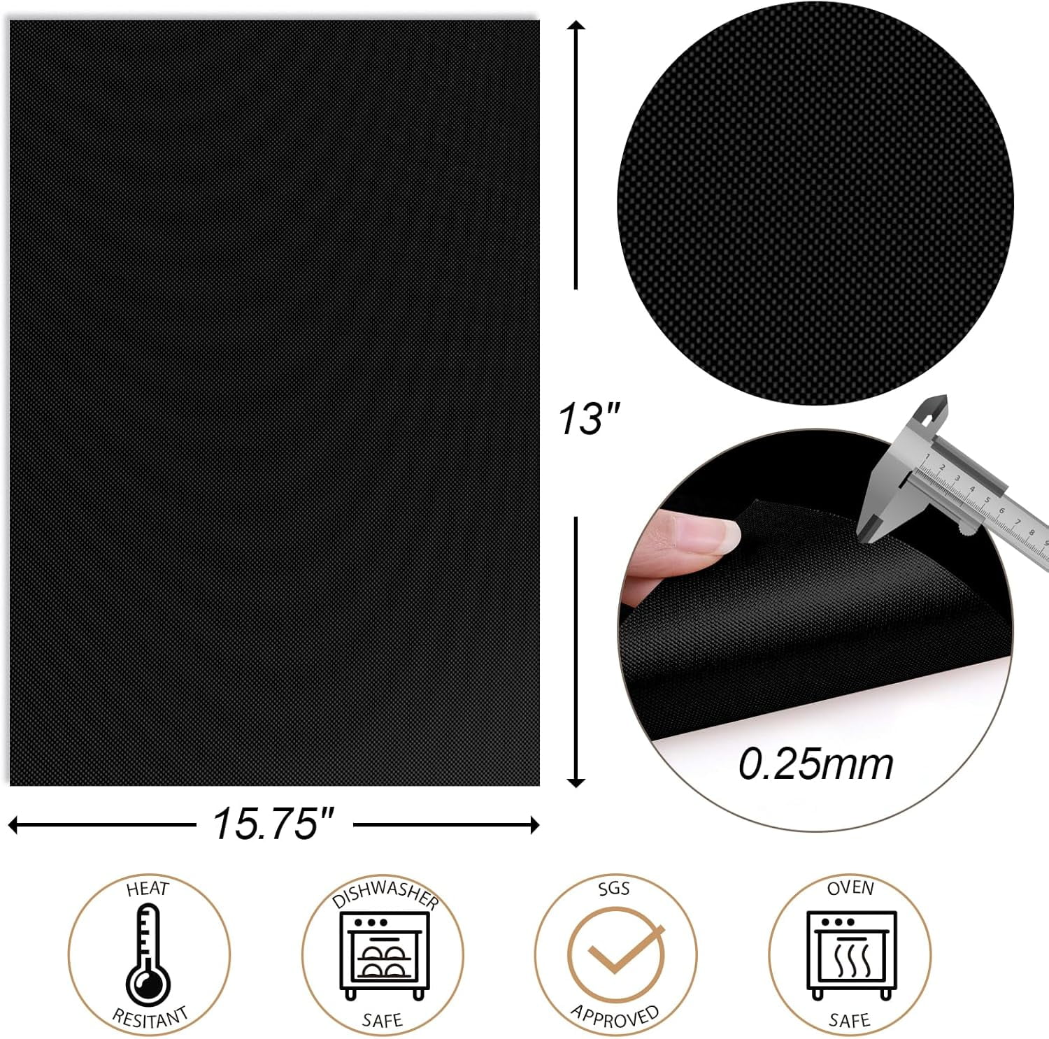 for Outdoor Grill Set of 6 - Heavy Duty Non-Stick BBQ Grilling Mat & Oven Liner, Reusable, Easy to Clean - Works on Oven, Gas, Charcoal, and Electric BBQ - 15.75 x 13 Inch