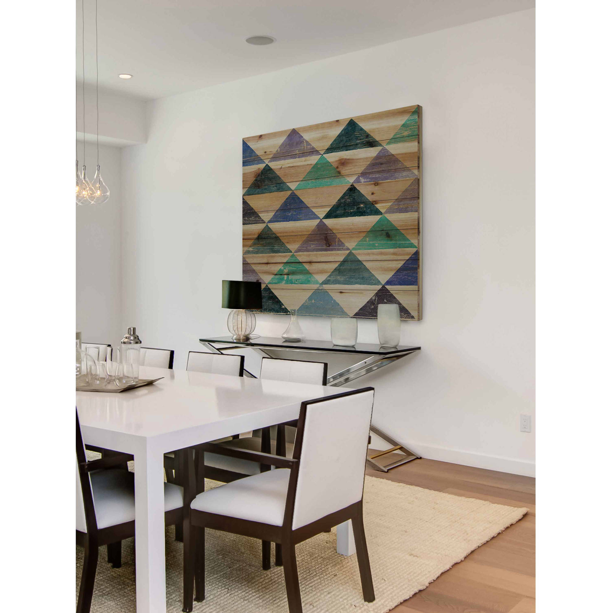 Marmont Hill - "Pastel Triangles" Painting Art Print On Natural Pine Wood, 24.0" x 1.5"
