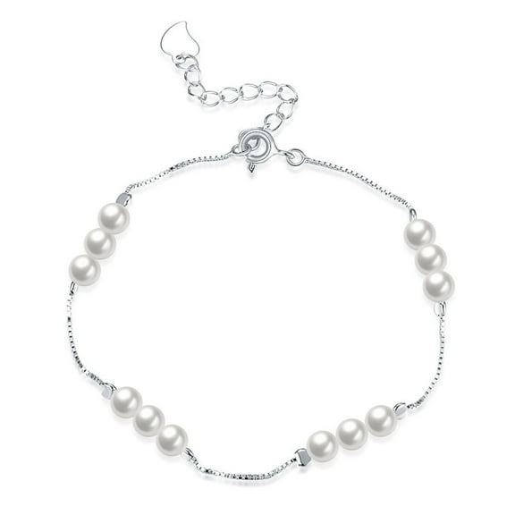 Ayyufe SILVERHOO Women Pearl Bracelet Simple 925 Silver Elegant Ladies Delicate Pearl Bracelet for Gifts