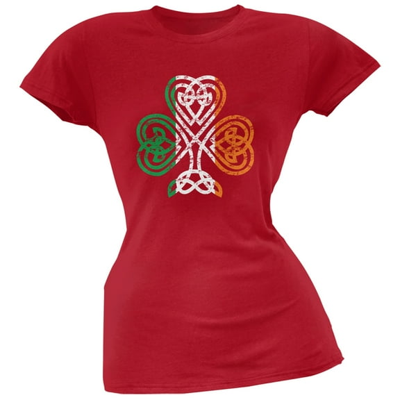 St. Patricks Day - Shamrock Knot Red Soft Juniors T-Shirt - Small