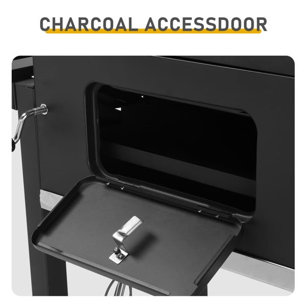 Alvantor Extra Large Charcoal Grill with Dual Adjustable Charcoal Trays Front Charcoal Access Doors Foldable Side Tables Wheels Warming Rack Gray