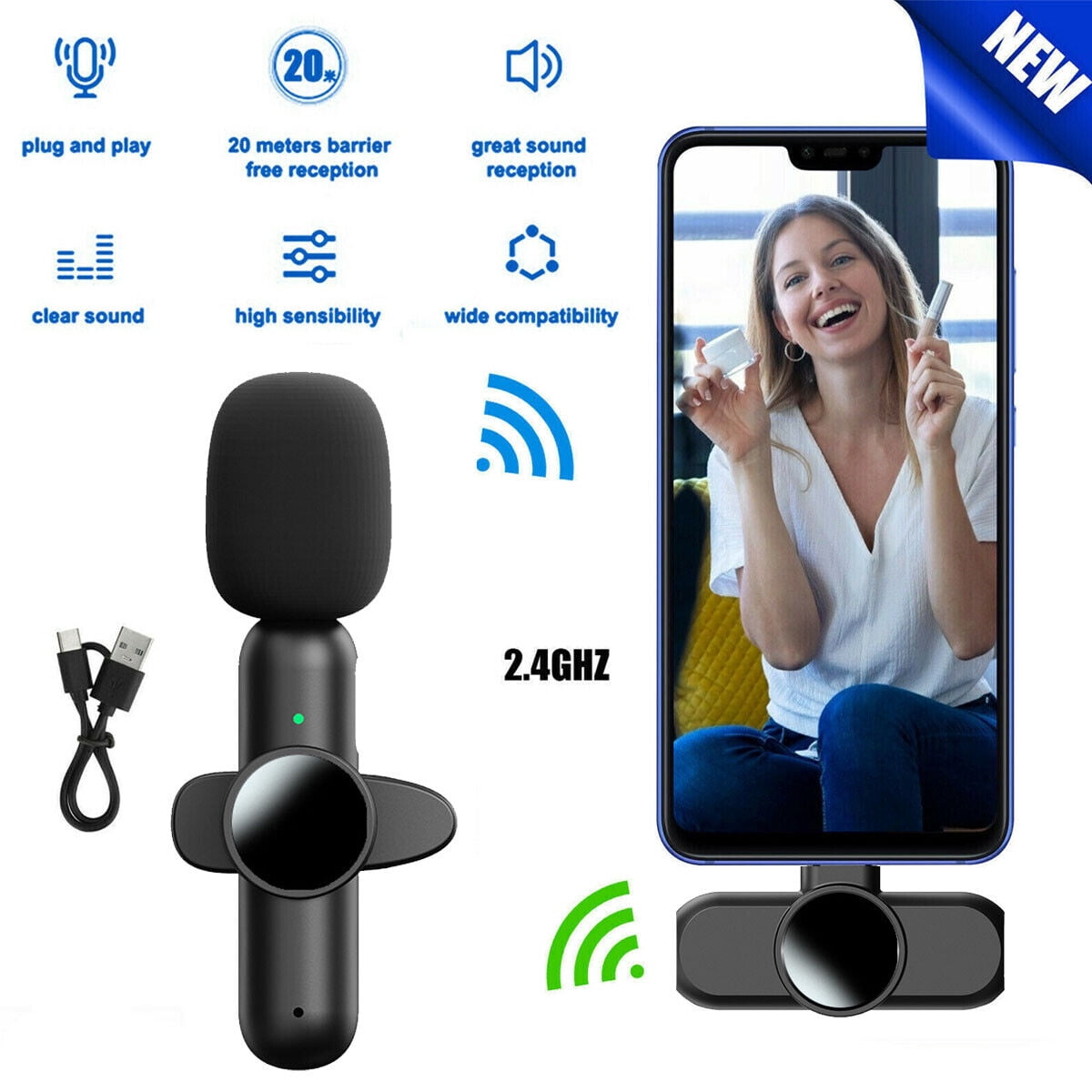 Mini Lavalier Microphone Wireless Audio Video Recording Mic For Android / iphone