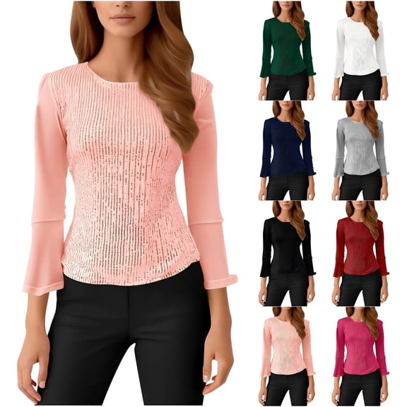 Paiwinds Women's Round Neck 3/4 Sleeve Loose Fit Nylon Spandex Polyester Solid Color Casual Work Top 2026 Fashion Trendy Lightweight Breathable Comfortable Everyday Versatile