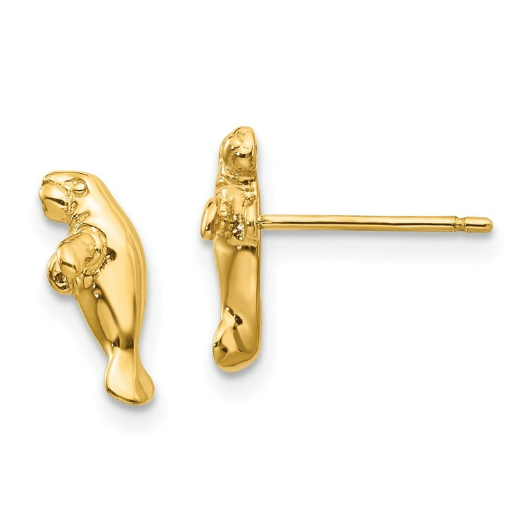 14k Yellow Gold Solid Mini Manatee Post Earrings 14k Yellow Gold Solid Mini Manatee Post Earrings