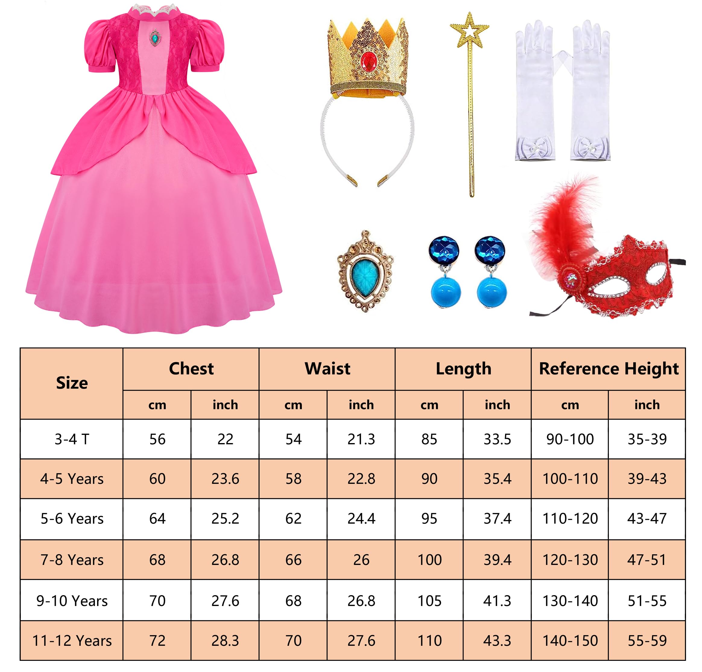 GZ-LAOPAITOU Princess Peach Costume for Girls Princess Peach Dress Birthday Dress Up Cosplay 3-12Years - image 2 of 5