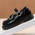 thumbnail image 4 of Nmnitkp Girls Dress Shoes British Style Double Buckle Loafers, PU Leather Chunky Sole Shoes, Non-Slip Soft Sole School Uniform Shoes for Boys & Girls (Spring & Fall) Black,3-3.5Years, 4 of 6