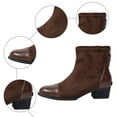 thumbnail image 5 of Womens Ankle Boots Fashion Casual Leather Suede Patchwork Chunky Heel Wide Mid Calf Booties with Back Zipper Coffee Size 8, 5 of 7