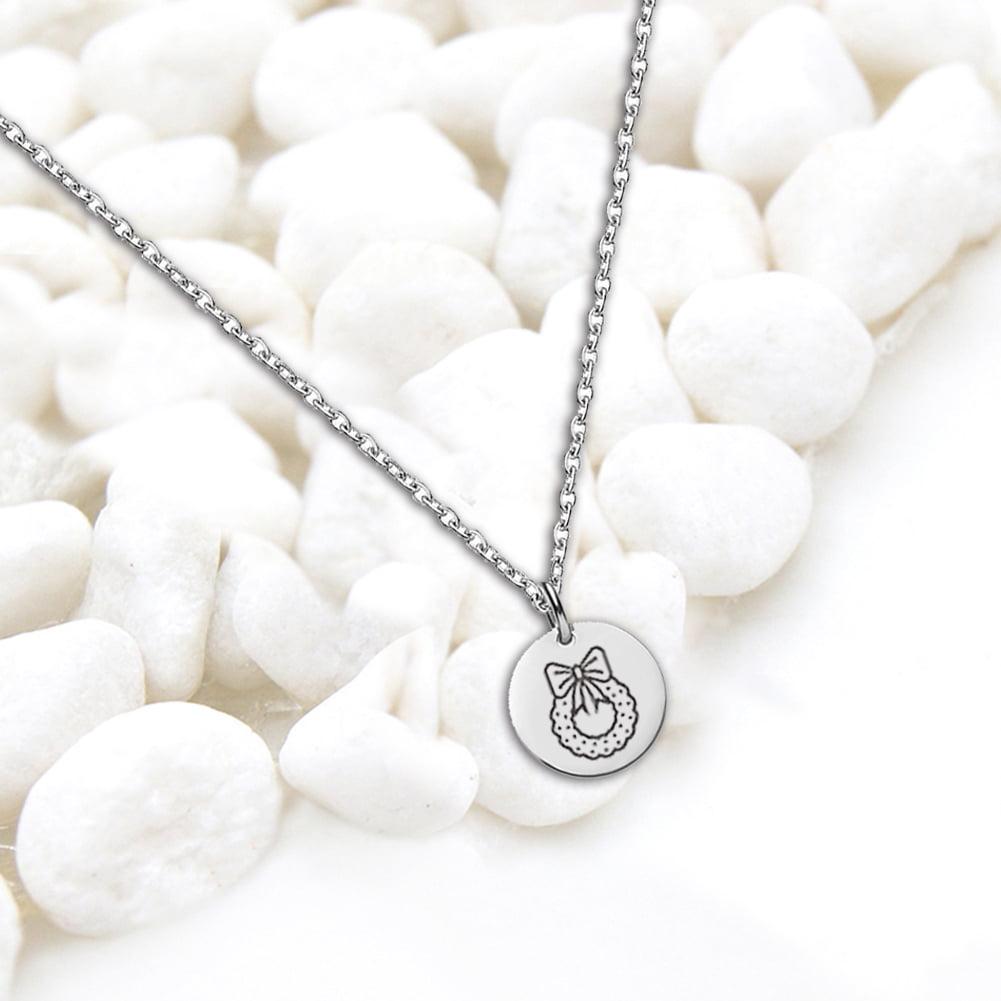 Anavia Round Christmas Wreath Stainless Steel Silver Disc 10mm Pendant Jewelry with Gift Box