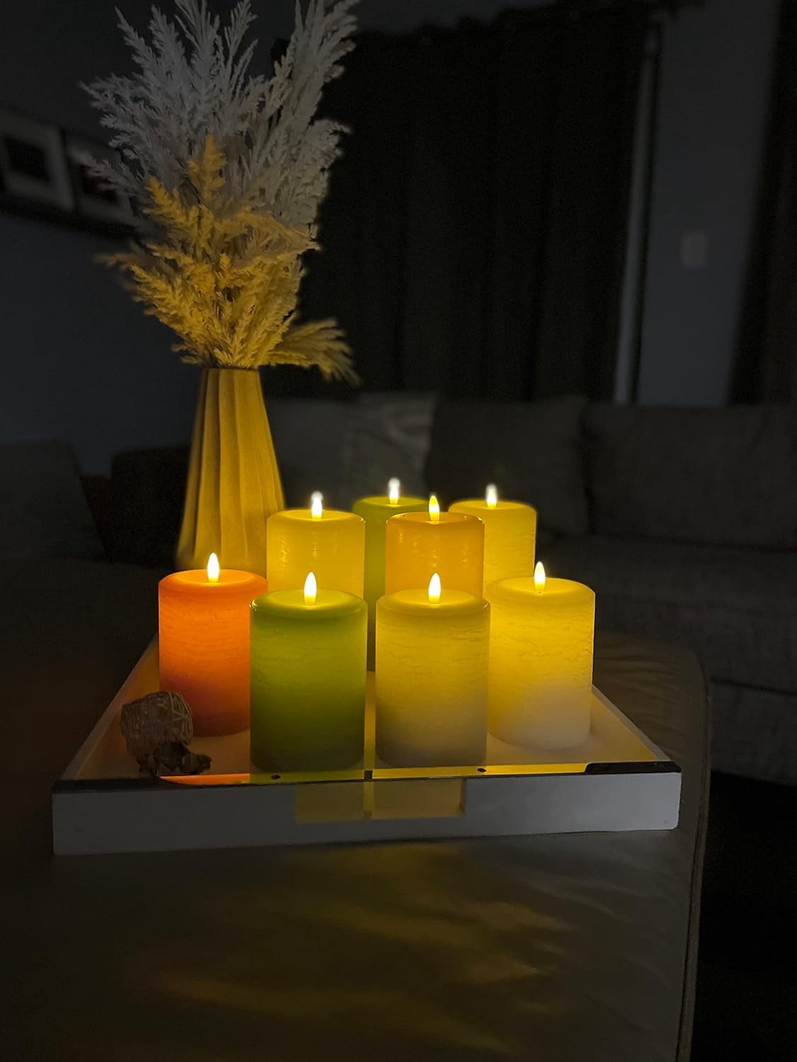 LumiPur Signature Natural Glow Flickering Flameless LED Wax Pillar Candle (3.5" x 7", Linen White)
