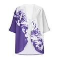 thumbnail image 5 of lcziwo Plus Size Spring Work Clothes for Women Kimono Floral Print Puff Sleeve Cardigans Loose Cover Up Chiffon Cardigan Casual Blouse Tops Purple XXL, 5 of 6