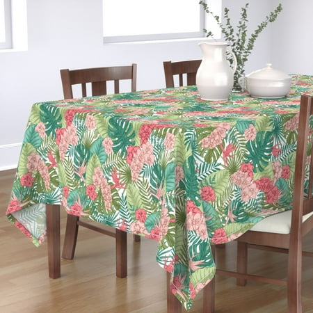 

Cotton Sateen Tablecloth 70 Square - Paradise Flowers Exotic Room Summer Beach Soft Color Palm Leaf Parrot Flower Floral Print Custom Table Linens by Spoonflower