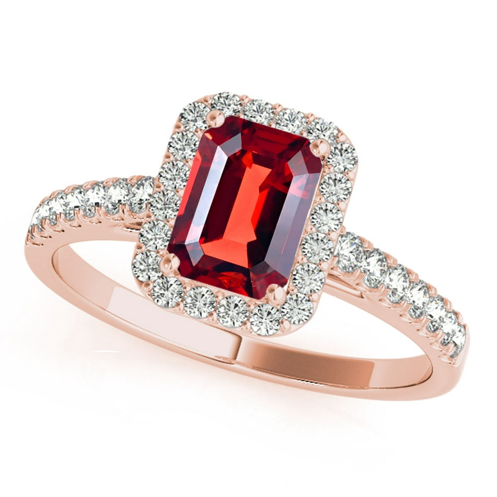 MauliJewels - 0.75 Ct. Diamond & Emerald Shape Created Ruby Engagement ...