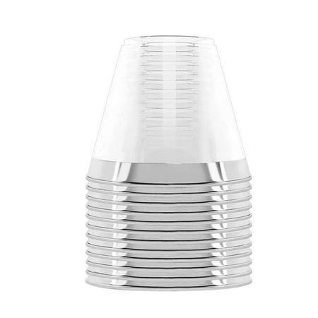

Plastic Cup 9 Oz Hard Disposable Cup-Silver Rim