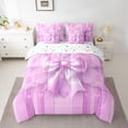 thumbnail image 2 of Manfei Kids Children Cartoon Ribbon Bow-Tie Twin Bedding Sets 7-Piece,Love Heart Print Bedding Comforter Set Microfiber,Geometric Stripes Breathable Sheet Sets,Breathable Home Decor,Reversible, 2 of 8