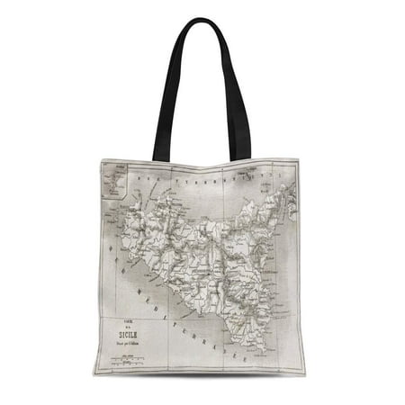 SIDONKU Canvas Tote Bag Sicily Old Map Stromboli Isle Insert Created By Vullemin Reusable Shoulder Grocery Shopping Bags (Best Shopping In Sicily)