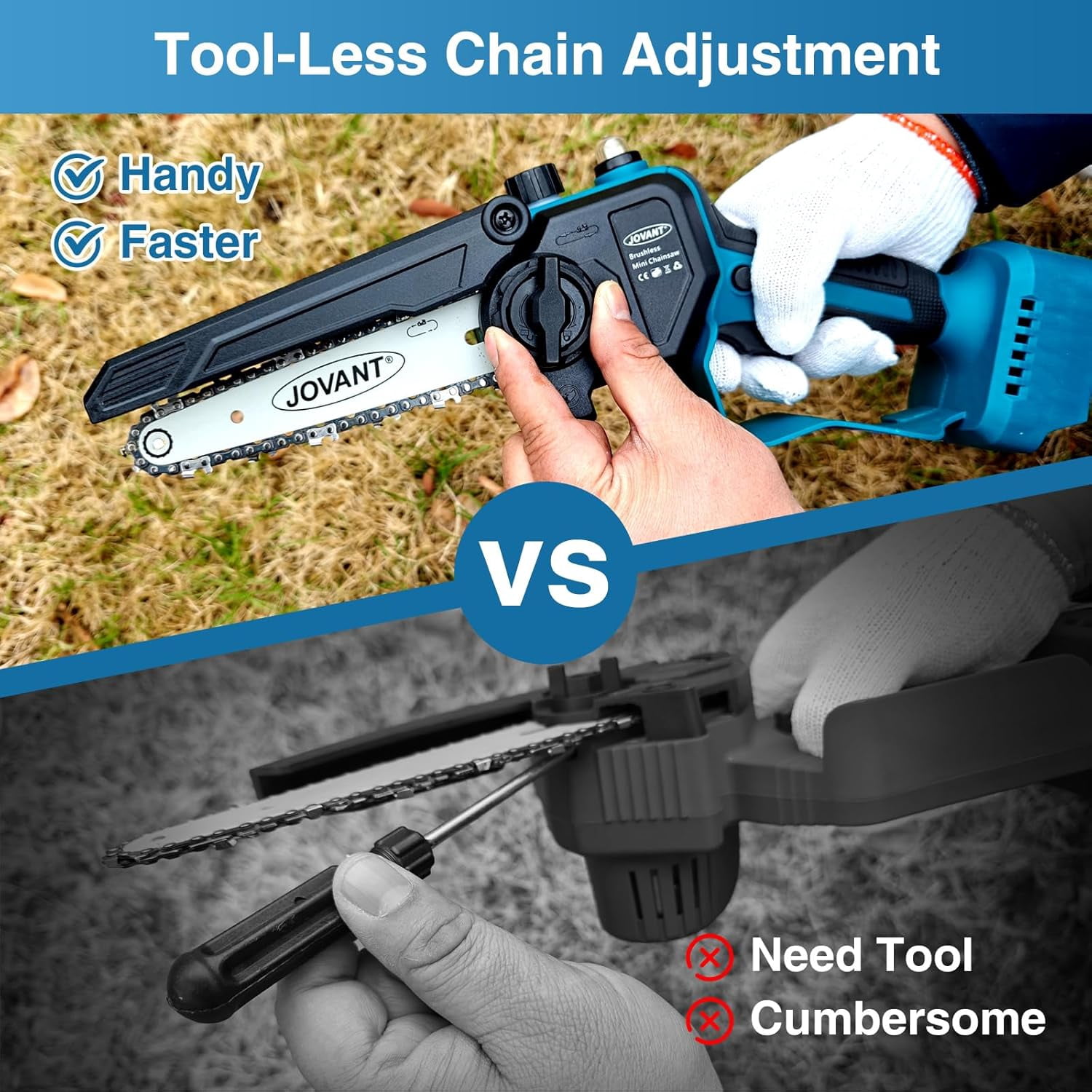 Cordless Chainsaw, Electric Chain Saw with 2 Pack 4000mAh Batteries, Battery Chainsaw with Logging Wedge Electric Saw for Cutting, Trimming, Gardening, Camping(3 chains & 2 chain plates)