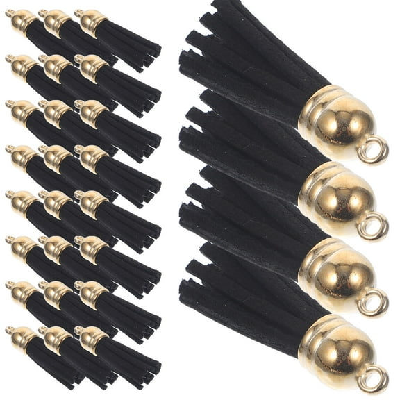 100 Pcs Hanging Leather Tassels Keychains Cute Bead Bracelet Kit Black