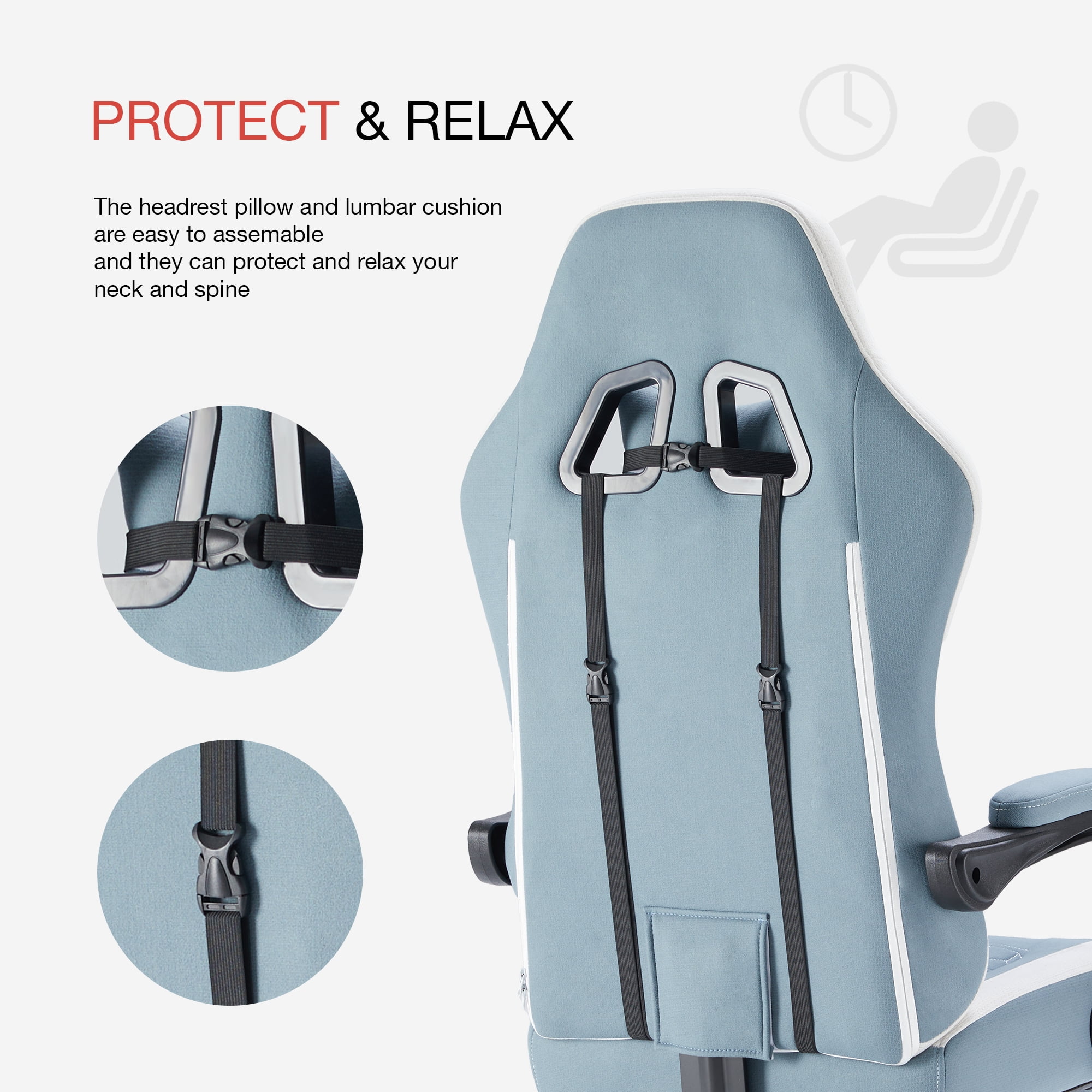 MCQ Computer Gaming Task Chair, High Back Ergonomic with Linkage Armrests, Footrest and Lumbar Support, 360° Swivel Wheels, Blue