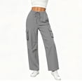 thumbnail image 3 of Livrdious Wide Leg Linen Cargo Pants for Women Drawstring High Waisted Baggy Palazzo Summer Beach Lounge Trousers with Pockets, 29'' Inseam, 3 of 7