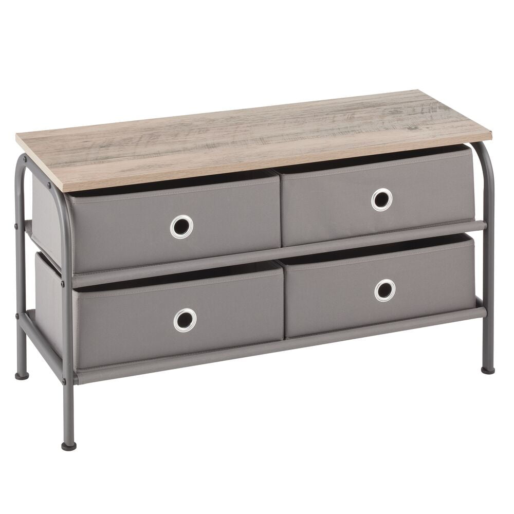 mDesign Storage Bench with 4 Drawers Sturdy Steel Frame, Wood Top