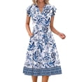 thumbnail image 3 of Fantaslook Summer Dresses for Women Ruffle Sleeve V Neck Midi Dresses Fashion Casual Flowy Vacation Sundress, 3 of 8