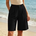 thumbnail image 6 of Women's High Waist Pleated Bermuda Shorts Knee Length Wide Leg Dress Shorts with Pockets Casual office Business Summer Work Pants Black, 6 of 9