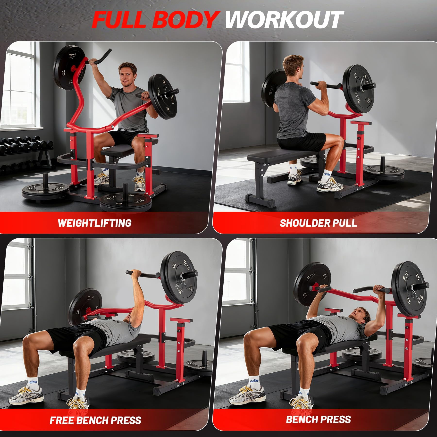 Chest Press Machine with Independent Arms & Adjustable Flat Bench, Heavy-Duty Home Gym Strength Trainer with Smooth Bearings for Chest, AB Workout
