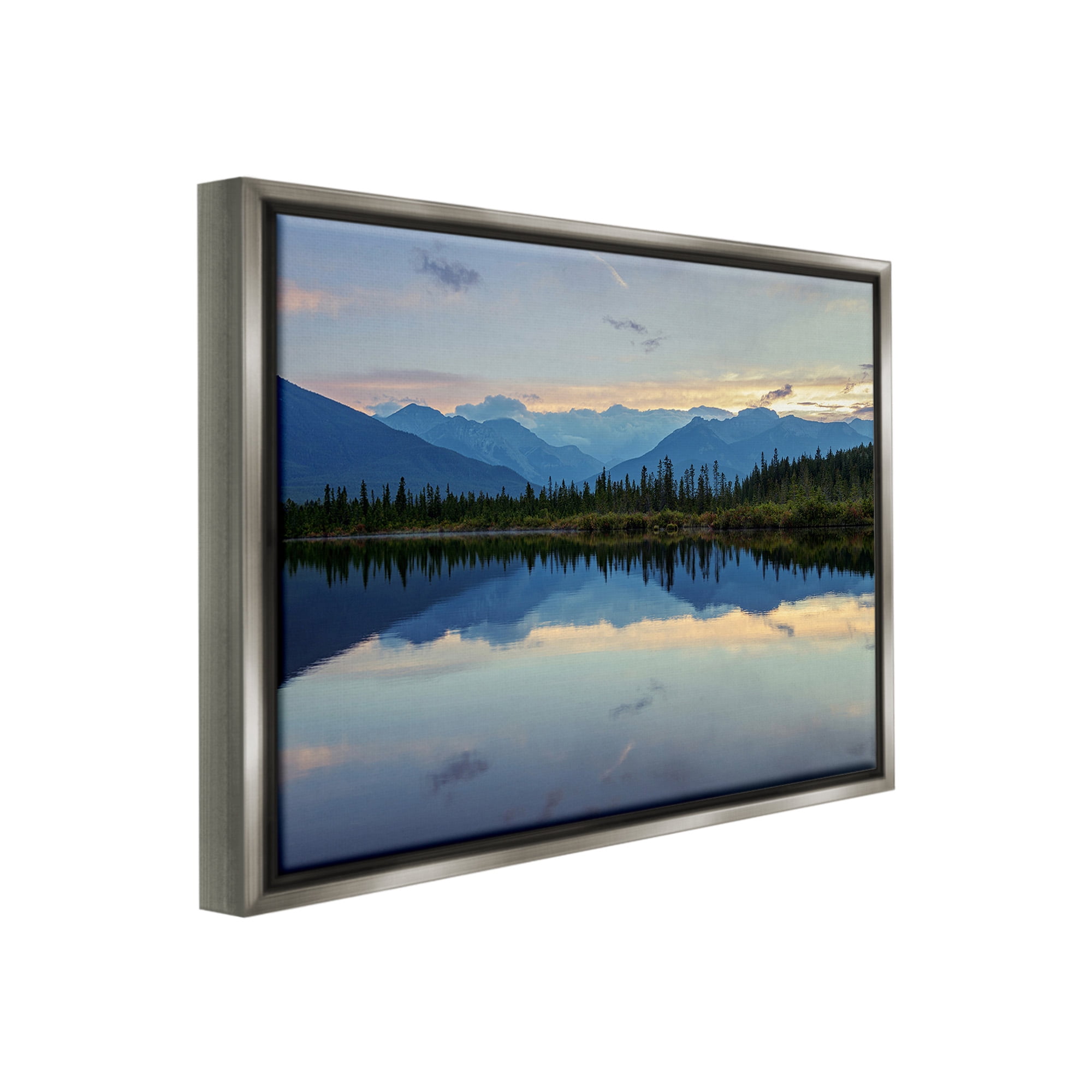 Stupell Industries Mountain Clouds Reflection Landscape Photography Gray Floater Framed Canvas Art Print Wall Art, 31 x 25