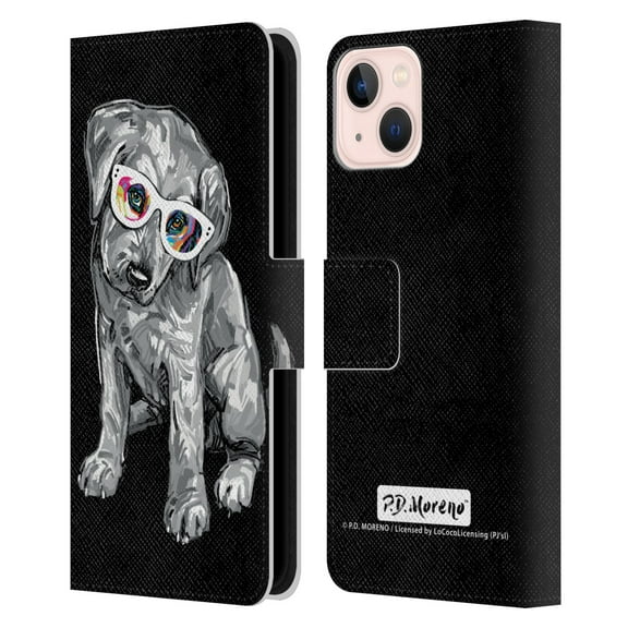 Head Case Designs Officially Licensed P.D. Moreno Black And White Dogs Labrador Retriever Leather Book Wallet Case Cover Compatible with Apple iPhone 13