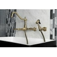 thumbnail image 2 of Kingston Brass KS1243ALBS Heritage Wall Mount Bridge Kitchen Faucet with Brass Spray, Antique Brass, 2 of 5