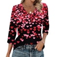 thumbnail image 1 of Ounisa T-Shirts à Manches 3/4 pour Femmes Col en V Manches Raglan Chandail Imprimé Décontracté Tendance Printemps Été Mode Hauts P-2TG, 1 of 6