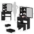 thumbnail image 2 of Makeup Desk with Sliding LED Mirror, Makeup Vanity Set with Cushioned Stool, Dressing Table w/Storage Drawer & Shelves, Vanity Mirror 3 Lighting Color Adjustable, 2 of 8