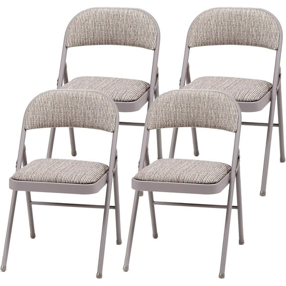 AIZYT 4-Pack Steel Frame Folding Dining & Event Chairs, Chicory Lace Motif Upholstery, Beige - Foldable Seating with Cushioned Seat and Padded Back for Kitchen, Parties or Game Tables