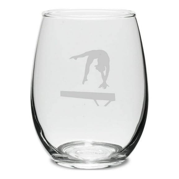 Gymnast Balance Beam Swing 15 oz. Deep Etched Stemless Wine Glass