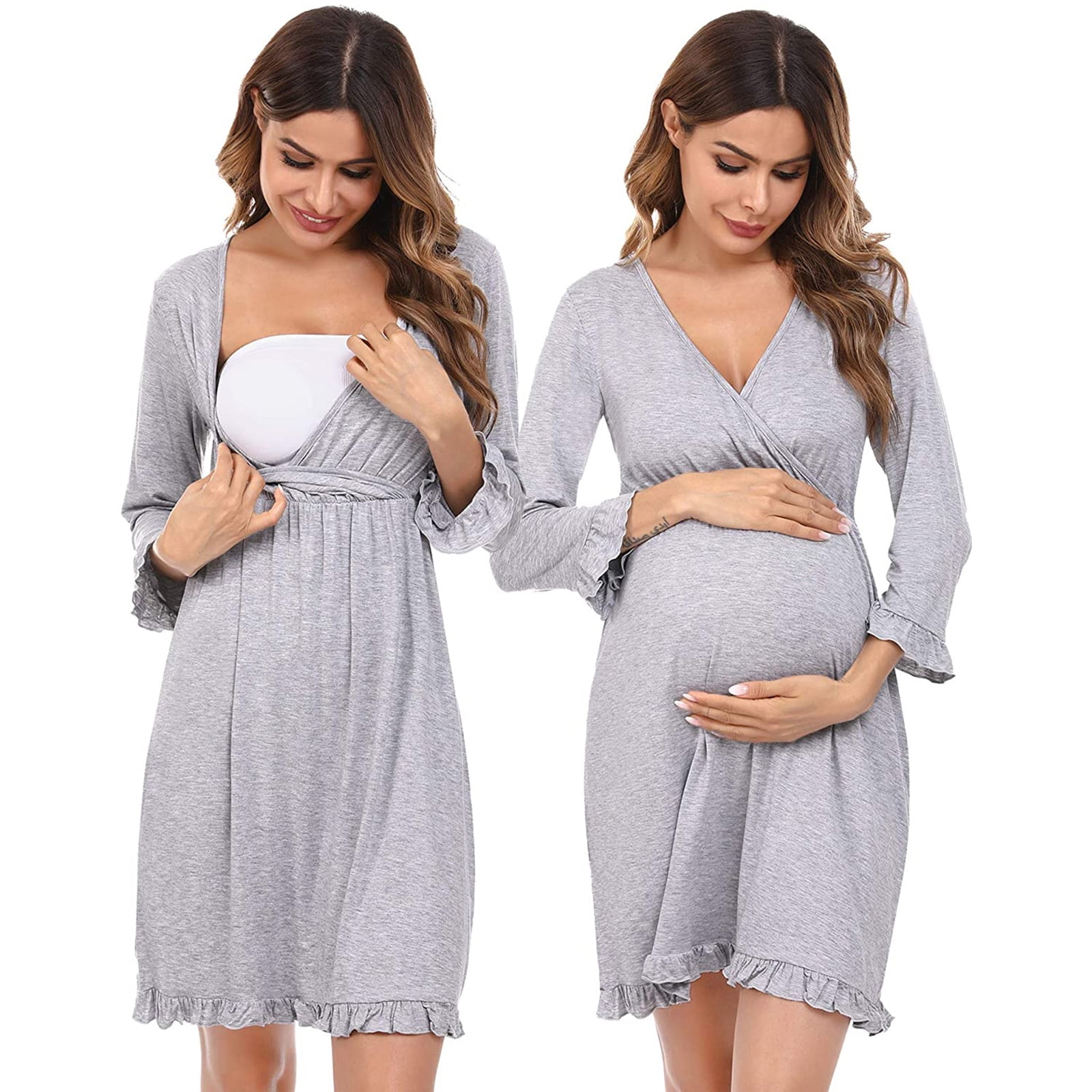 Women Maternity Nursing Clothes for Breastfeeding Half Sleeve Pregnant lace Nightgown with Front Button 