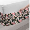 thumbnail image 2 of Forest Bed Skirt, Tropical Foliage Monstera Areca Palm Leaves Hawaiian Exotic Jungle, Elastic Bedskirt Dust Ruffle Wrap Around for Bedding Decor, 4 Sizes, Pale Pink and Dark Green, by Ambesonne, 2 of 2