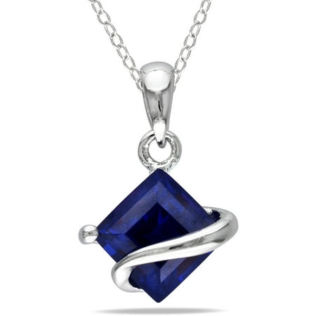 1-1/3 Carat T.G.W. Created Blue Sapphire Sterling Silver Fashion Pendant, 18