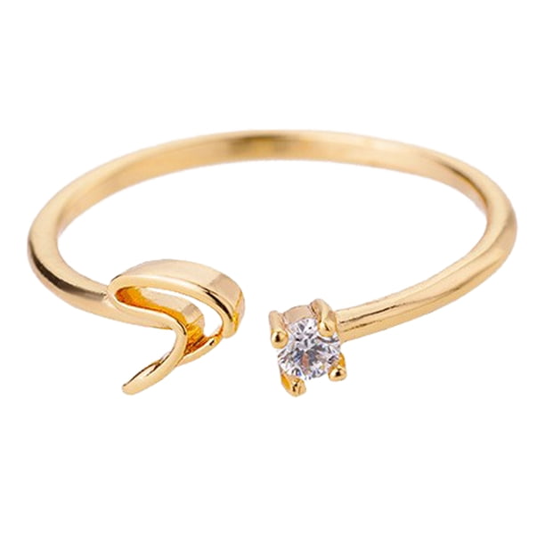 Oro Rhinestone 26 Anillo Inicial Joyería Letra Inicial Anillo Abierto con Rhinestone Anillo para Mujeres