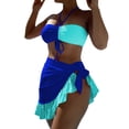 thumbnail image 1 of B91xZ String Ensembles Bikini pour Femmes Deux Pièces Maillots de Bain Col Rond Taille Haute, Bleu L, 1 of 5
