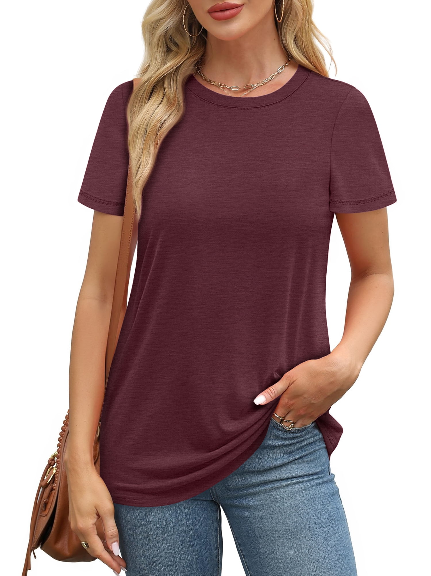 MOSHU 3 Pack T-Shirts for Women Short Sleeve Summer Womens Plus Size Tops Casual Curved Hem Shirts Beach Outfits