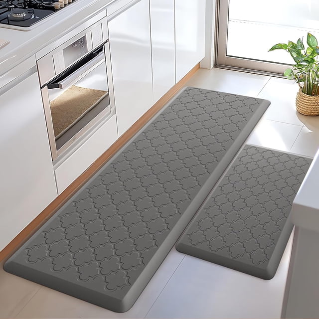 Tapete para Cocina, Antifatiga y Acolchonados con Base Antideslizante Estriada, Alfombras Impermeables y Ergonómicas para Estar de Pie,Tapete Baño,Gris