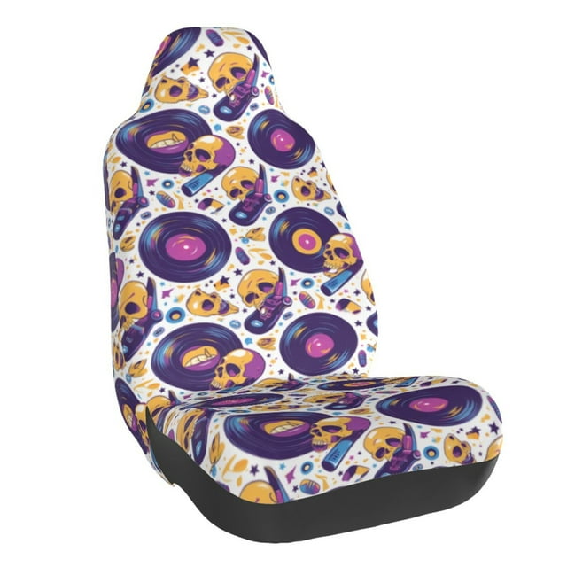 Wukai record rock Skull star Full Set Car Seat Covers with Soft Padding Universal Auto Front Seats Protector and Cushion Mat