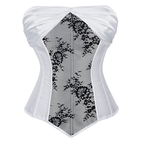 Corset Top Satin Plus Size Corset for Women Vintage Overbust Lace Corsets Tops Gothic White Corset Bridal Halloween Costume