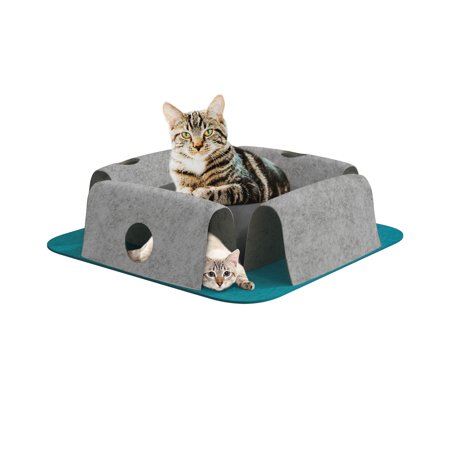 Rounuo 2-in-1 Cat Tunnel Bed, Cat Bed with Play Nest Cave Tunnels for Cats Kittens Bunny Rabbits Indoor Easy to Store 14 x 14 x 6 in